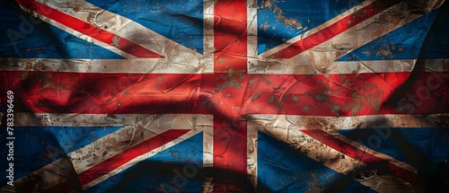 Grungy Union Jack: A Minimalist Melody of British Pride. Concept Vintage Americana, Patriotic Fashion, Retro Stars and Stripes, All-American Style