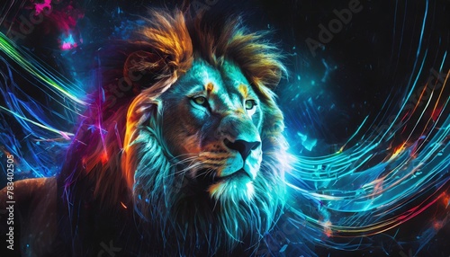 abstract painting concept colorful artistic lion on lines and curves background animals generative ai