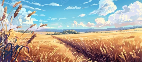 Field depicted in artwork with a central dusty path creating a serene rural scene