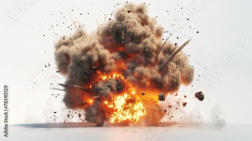 realistic bomb explosion with fire and smoke on white background danger and destruction concept 3d illustration