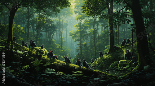 Enigmatic Encounters: Bonobos' Unique Forest Canopy Scene Unveiled
