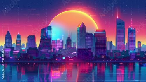 retro 90s japanese animation style cityscape with neon lights and futuristic elements nostalgia and pop culture concept digital illustration