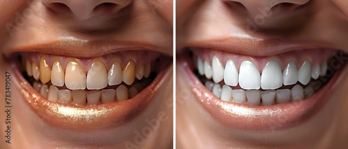 Smile Transformation: Pre and Post Teeth Whitening. Concept Dental Care, Teeth Whitening, Smile Makeover, Oral Hygiene, Cosmetic Dentistry