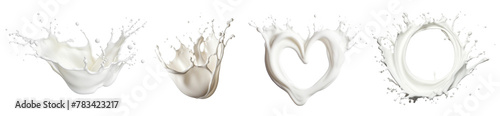 milk splash in a circular and a heart shape, isolated on a transparent background. 