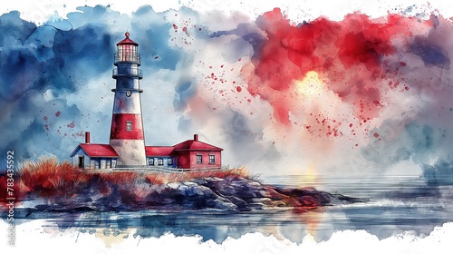 Surreal Watercolor Lighthouse Scenery