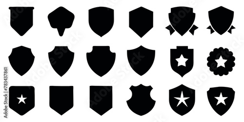  Beautiful set of shields silhouettes. Black badges shape label collection for military, police, soccer and others. 