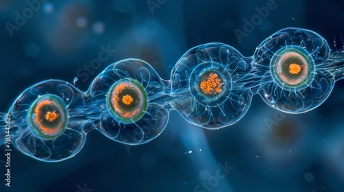 The life cycle of a ciliate protozoa captured in stages of binary fission as it s and multiplies.