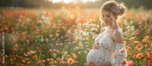 Pregnant woman beautiful relaxing outside in nature