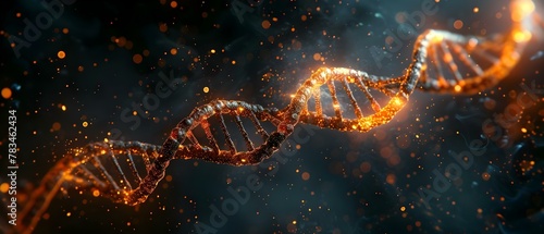 Glowing DNA Helix: Essence of Life's Code. Concept DNA Structure, Scientific Photography, Glowing Helix, Life's Code, Biology Theme