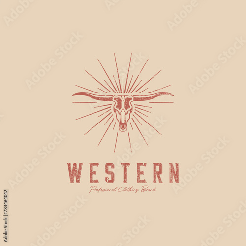 longhorn western texas vintage logo vector symbol illustration design, template design for t-shirt, professional clothing design