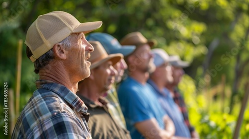 A group of farmers discussing the benefits of using GMOs to enhance their biofuel production highlighting the positive impact on their profits and the environment. .