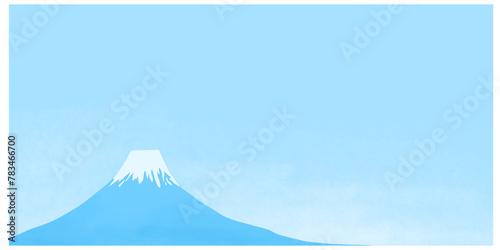 水色のシンプルな富士山と青空の背景イラスト