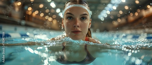 Athlete's Focus: Olympian's Freestyle Swim, Minimalist Aesthetics. Concept Olympian Athletes, Freestyle Swimming, Minimalist Aesthetics