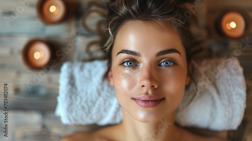 Beautiful woman applying moisturizer cream on her face. Photo of smiling woman with perfect makeup on blurred background. Beauty concept. Relax, spa woman, beauty, massage relax, lifestyle, treatment.
