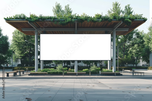 Large landscape billboard in a pedestrian plaza isolated on white background.