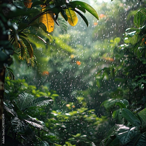 Rainforest landscape in the rain