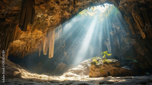 A cave entrance bathed in sunlight, the natural gateway to undiscovered properties