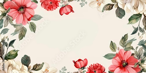 Flower border, flowery framed empty space floral design pattern edge borders, Wedding invitation style, petals buds flowers, generated ai