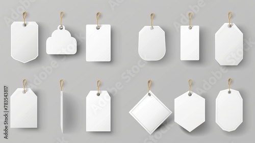 Mockup of blank paper wobblers isolated on transparent background with different shapes of price tags.