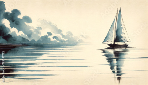 Vintage Nautical Illustration with Sailboat