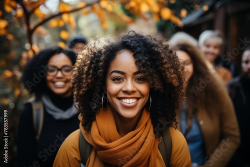 smiling, black, african american, woman, autumn, happiness, cheerful, fall, diverse, curly hair, group of friends