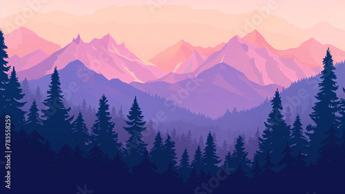 A mountain range in sunset vibes illustration