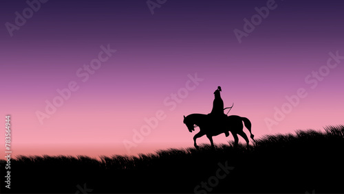 Mongolian soldier on horseback, flat color illustration
