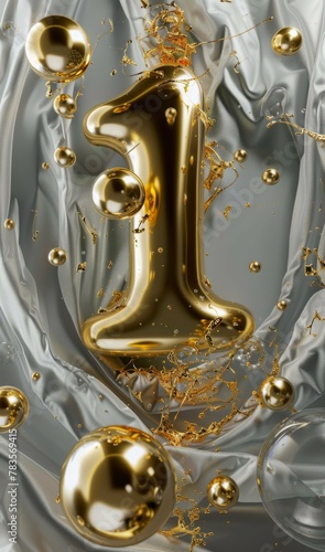 Abstract Golden Number Four Bubbles Artwork