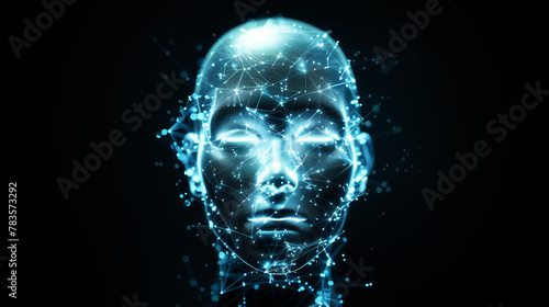 A mans face is surrounded by glowing lines and dots, creating an aura of enlightenment and energy
