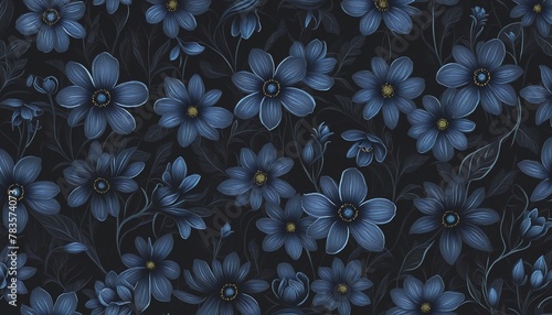 blue flowers on a dark background in bright colours 
