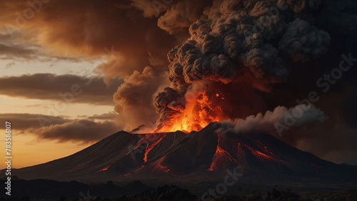 Lava landscape with volcano