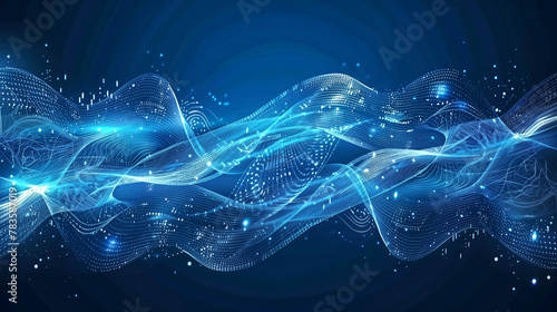Abstract blue tech background with digital waves, dynamic networ
