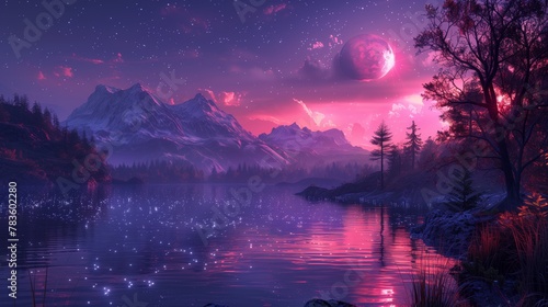 sunset in the mountains of an Alien World widescreen wallpaper
