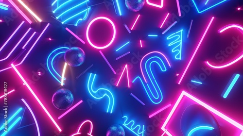 Neon patterns weaving a tapestry of light 3d style isolated flying objects memphis style 3d render AI generated illustration