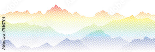 Mountain ranges, fading dot, rainbow colors, seamless border, vector background, minimalism 