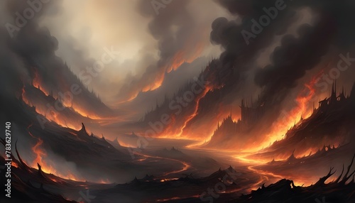Wisps of smoke rise from smoldering remnants, hinting at the fierce flames that once consumed everything in their path.