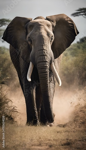 AI generated illustration of an elephant standing in dirt with sky backdrop