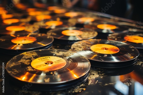 enhance the vintage feel of a vinyl record collection with added scratches and light leaks for an authentic touch.