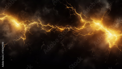 A bright yellow lightning bolt is shown in the sky