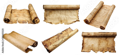 Set of ancient parchment scrolls, cut out