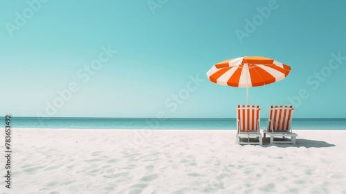 view of a desert landscape with the sea on the horizon and a sunbathing area without people. the concept of a calm, peaceful holiday that fills you with strength and relaxes your soul