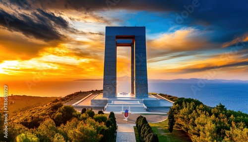 Martyrs Monument, 1915 first World War I. Çanakkale Gallipoli peninsula. Turkish flag 