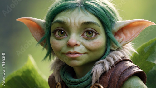 Portrait of a cute fairytale troll with a kind face and big ears