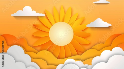 A vibrant summer illustration featuring a sunny sky, serene sea, and sandy beach