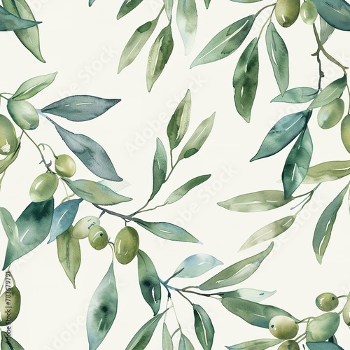 Light watercolor olive branches, seamless, Mediterranean whisperss. Seamless Pattern, Fabric Pattern, Tumbler Wrap, Mug Wrap.