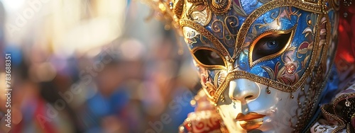 A closeup shot of an intricate Venetian mask
