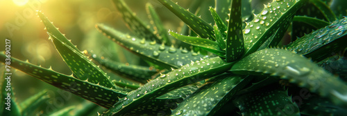 Refreshing Morning Dew on Vibrant Aloe Vera Plant