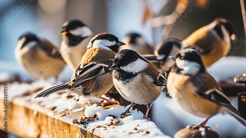 A Charming View of Chickadees Gathering Around