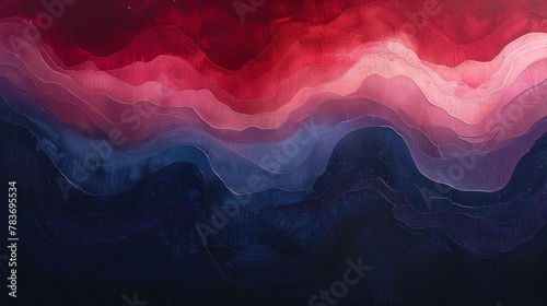Abstract art piece inspired by tranquility under the stars. Gel in motion with spectrum hues and gravity waves. Deep navy, red, and pale pink colors contrast against negative space.