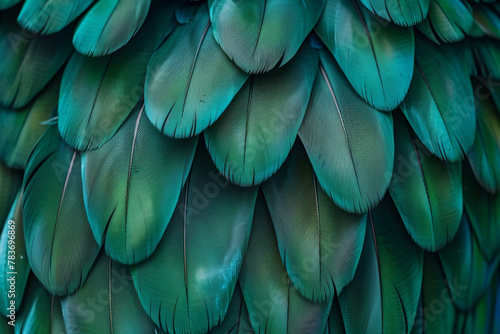 Vibrant Teal and Green Bird Feathers Texture Close-Up